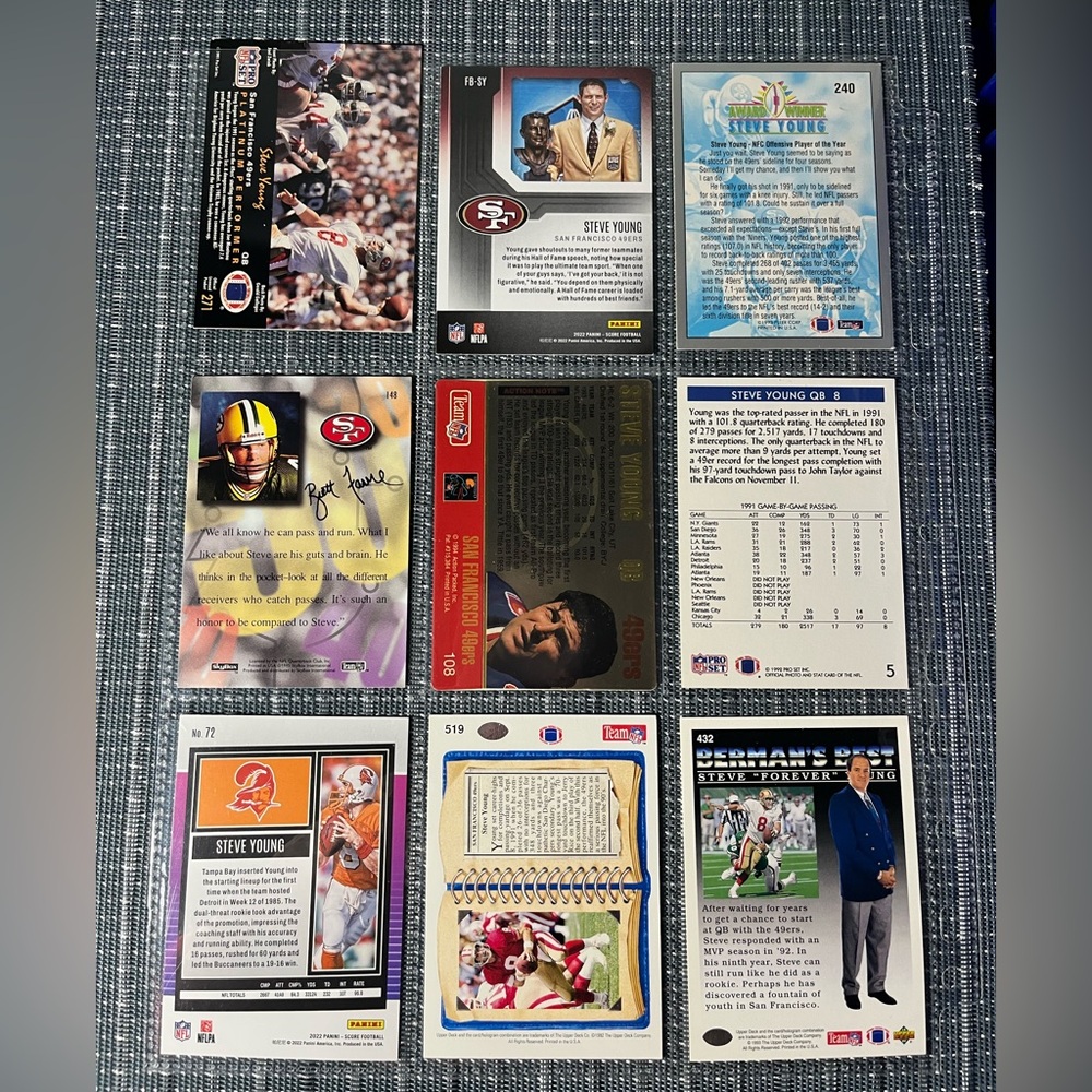🏈 Steve Young NFL National Football League Sports Trading Cards, Qty 9, Lot #1 - Picture 2 of 5